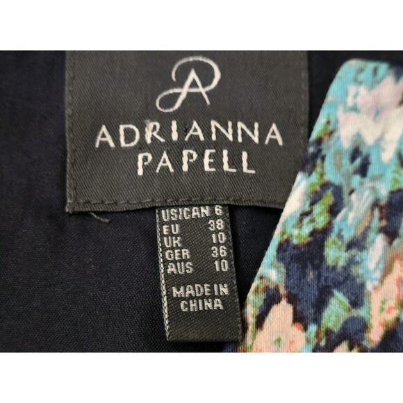 Adrianna Papell Cap Sleeve Knee Length Ruched Waist Blue Dress Monet Floral Sz 6 - Picture 6 of 10